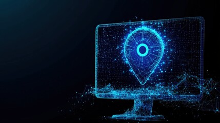 Poster - Computer display featuring a detailed blue eye graphic on the screen for technology and vision concepts