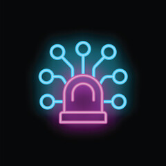 Poster - Neon siren light spreading alert signal through network connections symbolizing security breach