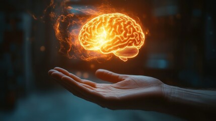Poster - Person holding a glowing brain in their hand symbolizing creativity and innovative thinking