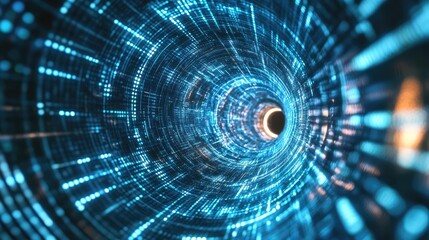 Poster - Futuristic blue and magenta neon energy lines forming a high-tech cyber tunnel with depth and glowing copy space.
