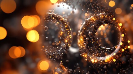 Poster - Futuristic nanotechnology background with glowing, interconnected particles forming complex patterns, offering a blank area for creative design or text.