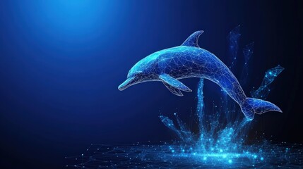 Poster - Dolphin jumping out of water with connected lines representing data network and technology concept