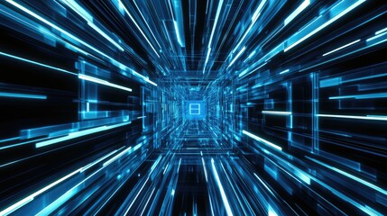Poster - Glowing blue innovation lines forming an intricate AI-powered digital network, with smooth futuristic gradients and copy space.
