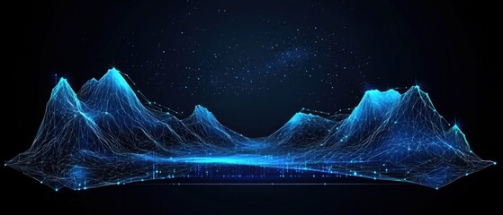 Aufkleber - Mountain landscape featuring a network of interconnected lines and dots illustrating data visualization concept