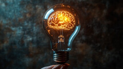 Poster - Light bulb with a brain symbolizing ideas and creativity in a conceptual design