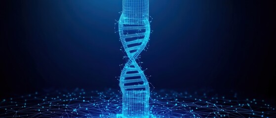 Poster - Dna molecule structure with a blue background representing genetic information and biological science concept