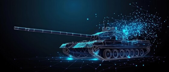Poster - Tank with a network of connected lines representing technology and connectivity in modern warfare