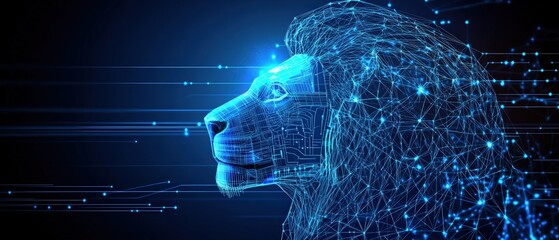 Poster - Lions head illustration with network of lines and dots in abstract style for creative design projects