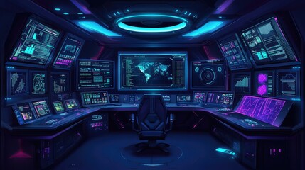 Poster - Holographic futuristic background with floating neon data panels, digital analytics, and a cyber-tech aesthetic with copy space.