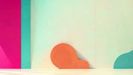 Leinwandbilder - A chair is sitting in front of a wall with a green and blue stripe. A vase with a plant is sitting on a table in front of the chair