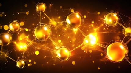 Poster - Molecular-level nanotechnology background with glowing atoms, molecules, and particles connected by digital lines, offering space for logo or text.
