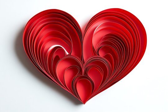Red paper hearts isolated on white background paper