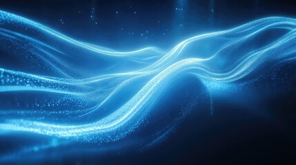 Poster - Silky flowing waves of blue and white light forming an elegant and futuristic abstract background with smooth copy space.