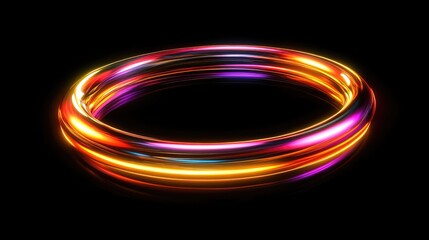 Poster - Surreal sci-fi wormhole effect with glowing neon rings, infinite reflections, and a futuristic abstract depth with copy space.