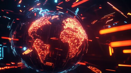 Poster - A vibrant, digital representation of Earth illuminated with glowing lines, symbolizing connectivity and technology in a futuristic style.