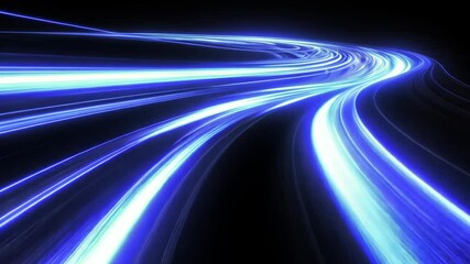 Poster - dynamic blue light trails creating futuristic curved pathway with vibrant energy flow