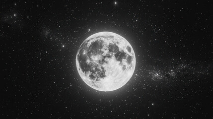 Wall Mural - Celestial Majesty: A mesmerizing full moon bathed in ethereal light illuminates the night sky, surrounded by a dazzling array of stars. The Milky Way, a shimmering river of stardust.
