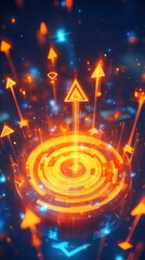 Poster - A vibrant, abstract digital representation featuring glowing arrows and concentric circles, conveying a sense of upward movement and dynamic energy.