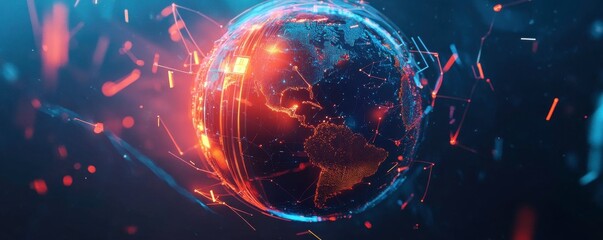 Poster - A vibrant, futuristic depiction of Earth, showcasing glowing connections and dynamic elements, representing technology and global interconnectedness.