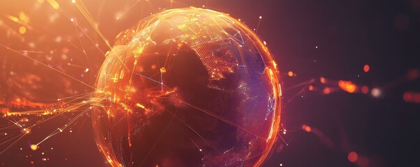 Poster - A glowing, fiery representation of Earth surrounded by dynamic particles, symbolizing energy, technology, and global connectivity.