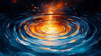 Wall Mural - Sunset ripples, water, night, cosmic, fire, abstract art, fantasy, background