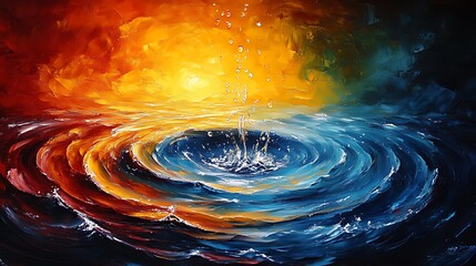 Wall Mural - Colorful Water Drop Impact, Sunset Canvas, Abstract Art