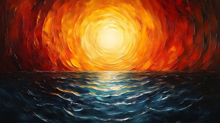 Wall Mural - Fiery sunset ocean canvas art, peaceful waves, home decor