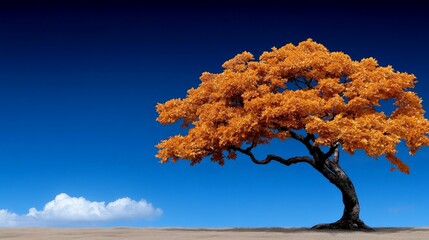 solitary tree in autumn: a solitary tree with vibrant orange leaves stands tall against a backdrop o