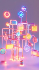 Poster - a vibrant, abstract representation of digital icons and connections, showcasing technology and socia