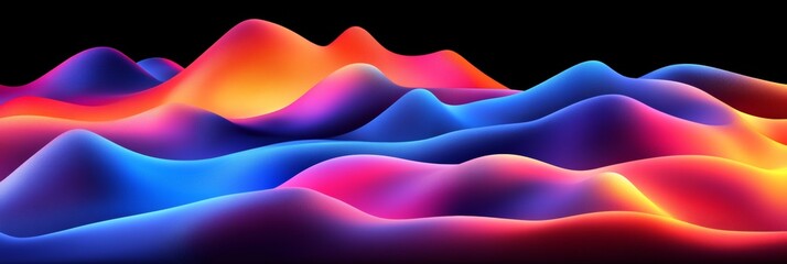 Poster - Abstract Intertwined Glowing Waves, Rich Color Gradient, Blue, Red on Black Background