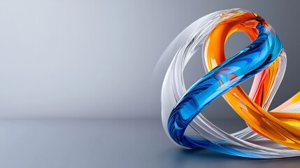 Abstract swirling glass sculpture vibrant colors soft light. AI Generated
