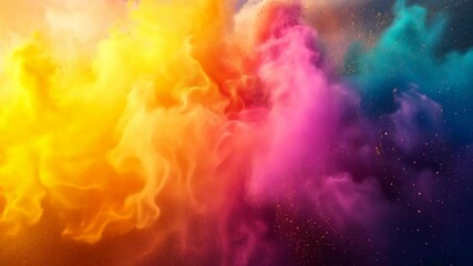 Poster - Experience the mesmerizing burst of vibrant powders in rich yellows, reds, and blues. This dynamic image captures the beauty of color in motion, evoking creativity and energy. 