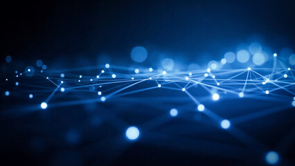 Poster - a dynamic layout featuring a network of interconnected lines and nodes against a dark blue backgroun