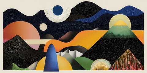 Poster - belief challenge illustrations in nature's abstract landscape vibrant color palette digital art tran
