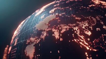 Poster - A digital representation of Earth, showcasing illuminated continents and interconnected data points in a futuristic style.