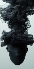 Poster - Dynamic black smoke emanating from a head abstract art studio minimalist artistic perspective contemporary creativity