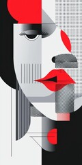 Poster - Cognitive patterns of a stylized face digital art modern design abstract environment close-up view