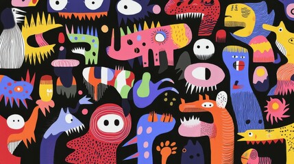 Poster - Creative illustrations of colorful monsters art studio digital artwork vibrant environment close-up collaborative creativity