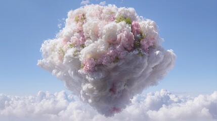 Poster - Surreal floating cloud blossom art digital space contemporary surrealism vibrant atmosphere aerial view