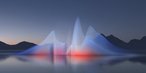 Poster - Dynamic data visualization of natural landscapes at twilight abstract illustrations mountain reflection serene environment