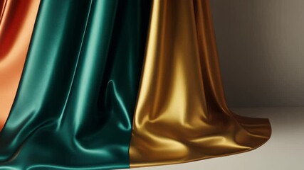 Poster - Four different colored fabrics are stacked on top of each other. The fabrics are red, green, yellow, and orange
