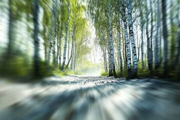 Wall Mural - Birch forest in summer on a sunny day