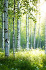 Wall Mural - Birch forest in summer on a sunny day