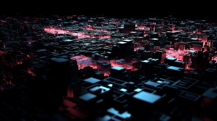Aufkleber - Abstract Digital Cityscape Glowing Red And Blue