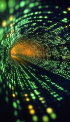 Poster - digital tunnel of data streams, futuristic technology, abstract data flow glowing lights formation