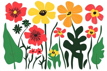 Wall Mural - Colorful wildflowers art illustration design.