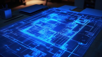 Digital Blueprint: Futuristic Architecture Design on a Table