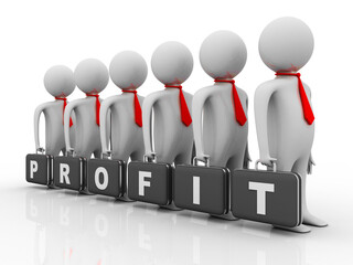 Poster - 3d rendering Profit text balancing successful business man