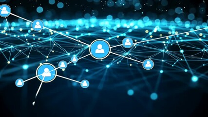 Global network connection, digital nodes, data flow, abstract background, technology concept