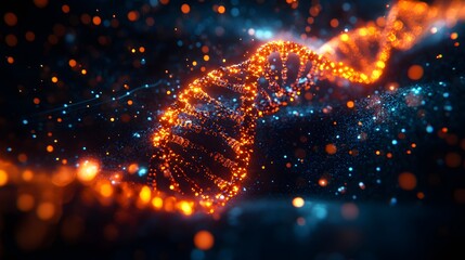 Poster - 3d rendering of DNA with molecular chemical structures and animated biological data streams set against a dark digital backdrop for a hightech look isolated on white background